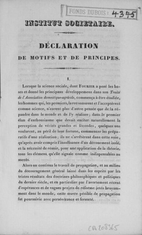 Aux phalanstériens. La commission préparatoire de l’Institut sociétaire
