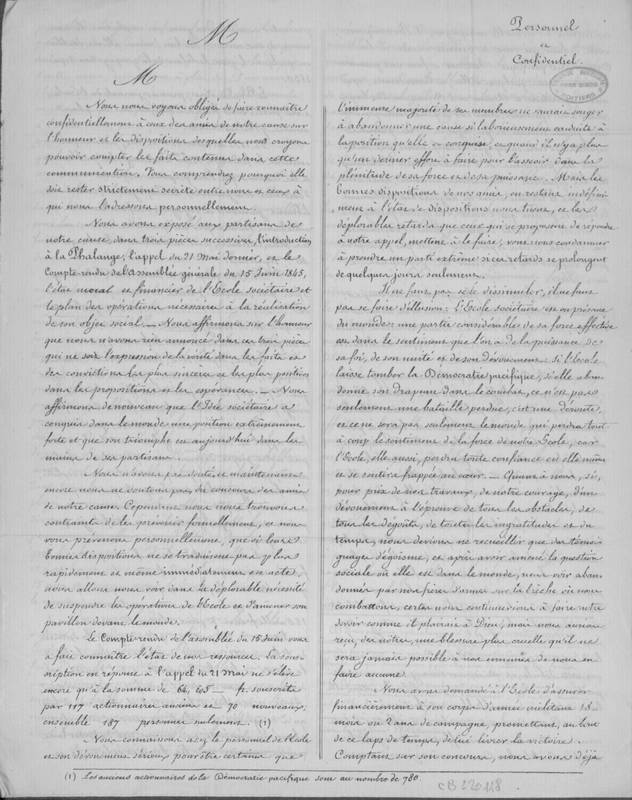 Lettre personnelle et confidentielle aux amis de la cause sociétaire