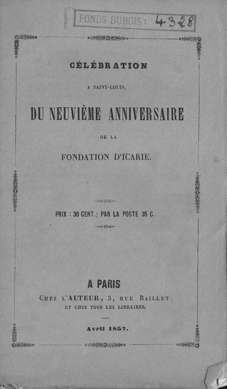 Célébration à Saint-Louis du neuvième anniversaire de la fondation d'Icarie