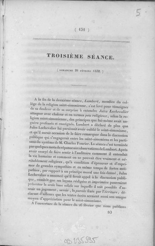 Leçons sur l'art d'associer les individus et les masses, hommes, femmes, enfants, en travaux d'industrie, science et beaux-arts. Exposition du système social de Charles Fourier, de Besançon. Troisième séance, dimanche 26 février 1832