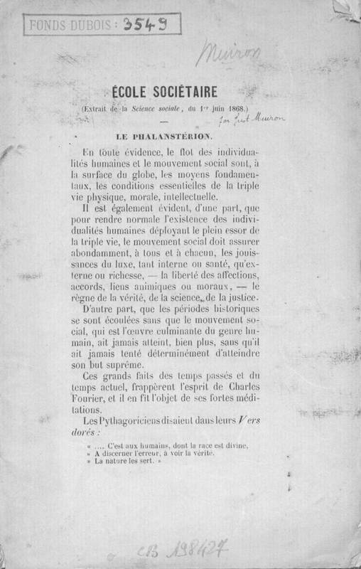 Ecole sociétaire. Le phalanstérion
