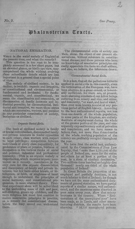 Phalansterian tracts N 2. National emigration