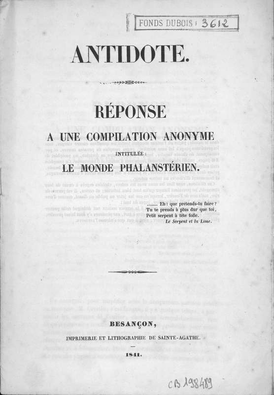 Antidote : réponse à une compilation anonyme intitulée : le Monde phalanstérien