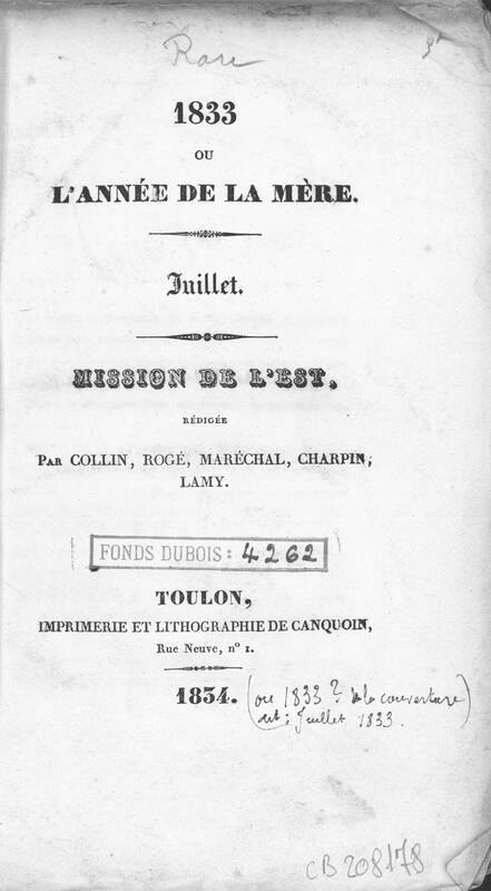 1833, ou L'année de la mère. Juillet. Mission de l'Est