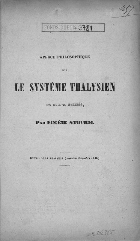 Aperçu philosophique sur le système thalysien de M. J.-A. Gleizès