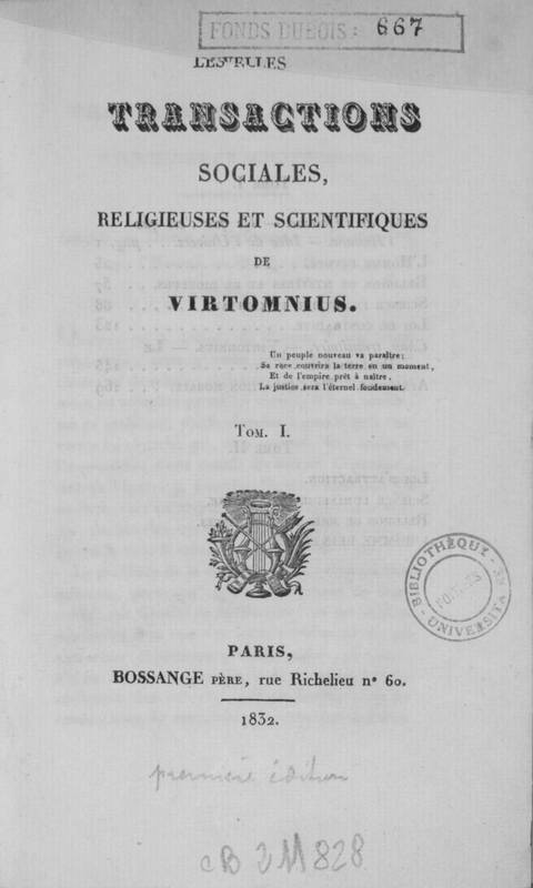 Nouvelles transactions sociales, religieuses et scientifiques de Virtomnius.