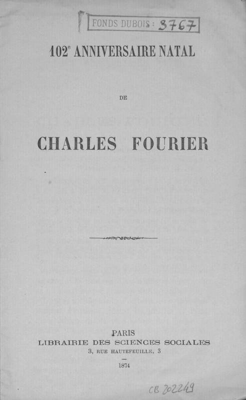 102e anniversaire natal de Charles Fourier